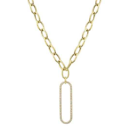 14k Yellow Gold Diamond Paperclip Link Necklace