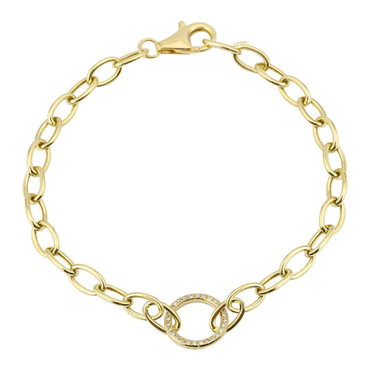 14k Yellow Gold Circle Diamond Link Bracelet
