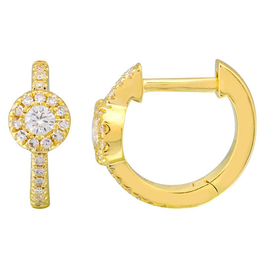 14k Yellow Gold Diamond Halo Huggie Earrings 11mm