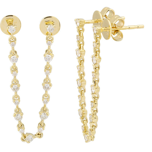 14k Yellow Gold Diamond Chain Double Stud Earrings