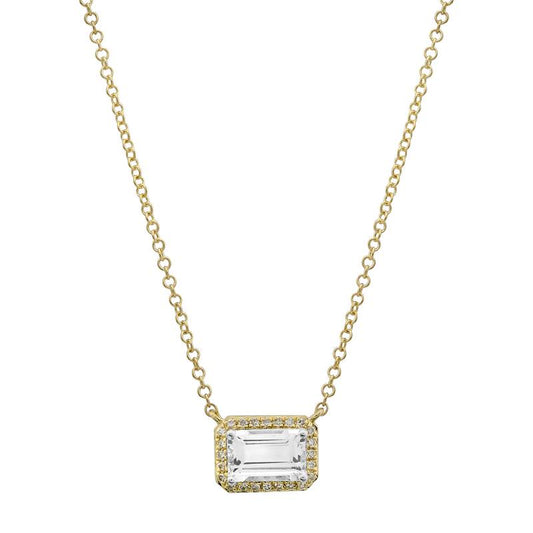 14k Yellow Gold White Topaz Diamond Halo Necklace