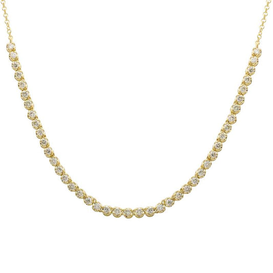 14k Yellow Gold Halfway Diamond Tennis Chain Necklace .80ctw