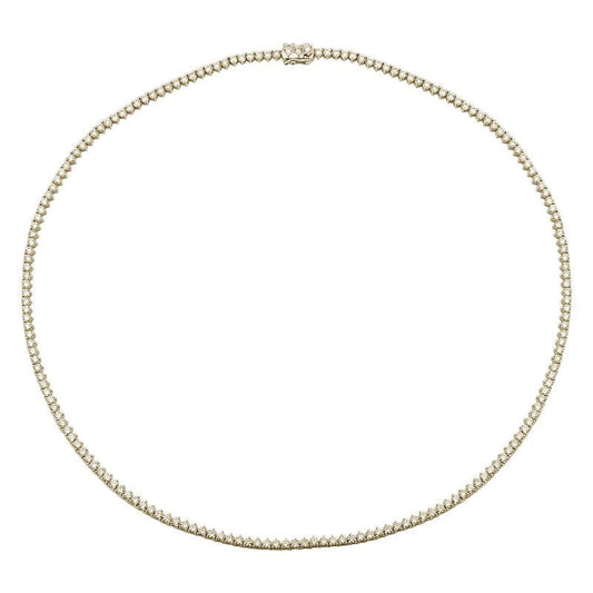 14k Yellow Gold 3-Prong Diamond Tennis Necklace 4.20ctw