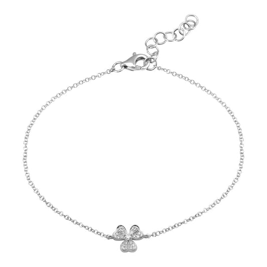 14k White Gold Clover Diamond Chain Bracelet