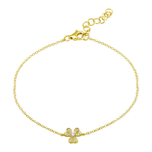 14k Yellow Gold Clover Diamond Chain Bracelet
