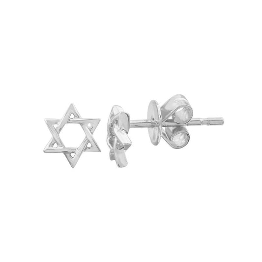 14k White Solid Gold Mini Star of David Stud Earrings
