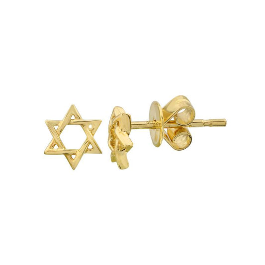 14k Yellow Solid Gold Mini Star of David Stud Earrings