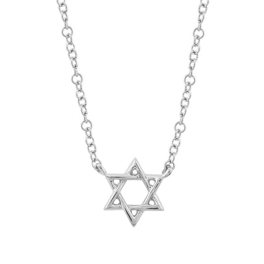 14k White Solid Gold Mini Star of David Necklace