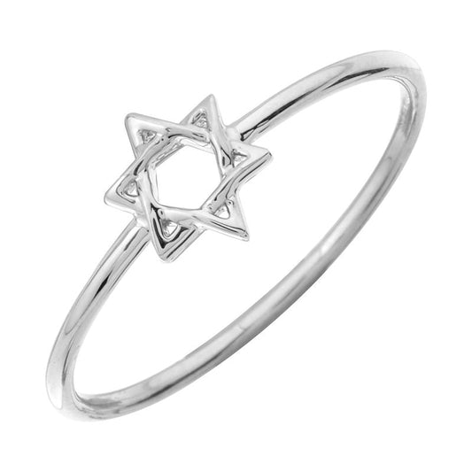 14k White Solid Gold Mini Star of David Ring