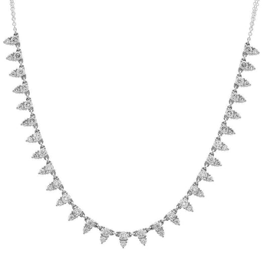 14k White Gold Illusion Pears Diamond Tennis Chain Necklace 2.30ctw