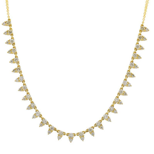 14k Yellow Gold Illusion Pears Diamond Tennis Chain Necklace 2.30ctw