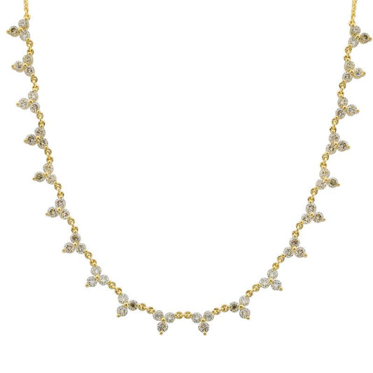 14k Yellow Gold Trio Diamond Tennis Chain Necklace 2.45ctw
