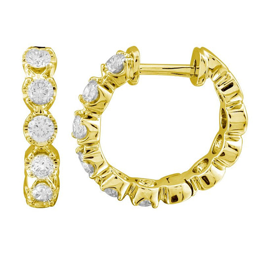 14k Yellow Gold Crown Prong Diamond Hoop Earrings 18mm