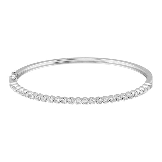 14k White Gold Shared Prong Diamond Bangle 1.00ctw