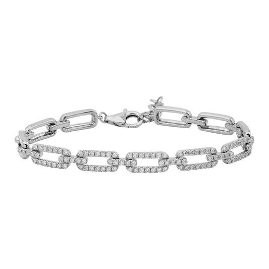14k White Gold Halfway Diamond Link Bracelet 1.00ctw