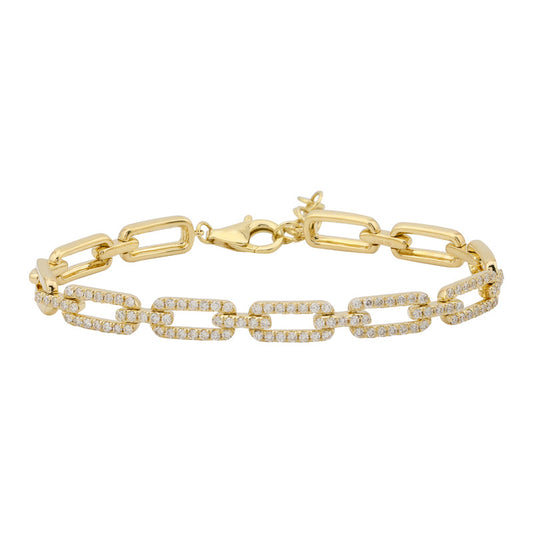 14k Yellow Gold Halfway Diamond Link Bracelet 1.00ctw