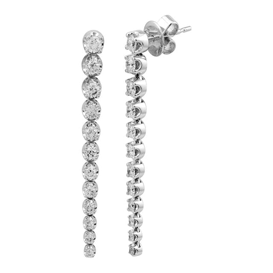 14k White Gold Graduated Crown Prong Diamond Tennis Earrings 1.10ctw