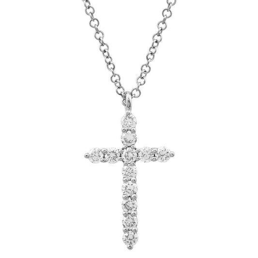 14k White Gold Diamond Cross Necklace 17mm