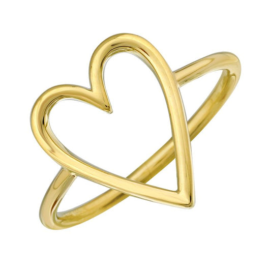 14k Yellow Solid Gold Elongated Open Heart Ring