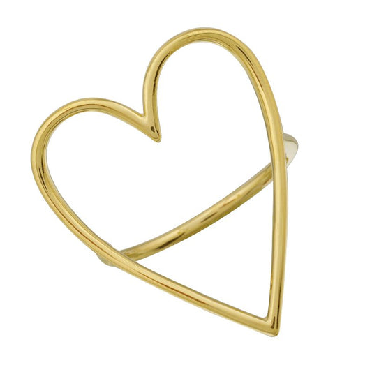 14k Yellow Solid Gold Elongated Open Heart Wire Ring