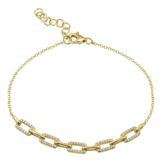 14k Yellow Gold Link Diamond Chain Bracelet .20ctw