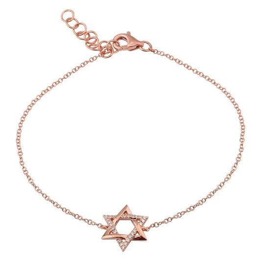 14k Rose Gold Star of David Diamond Chain Bracelet