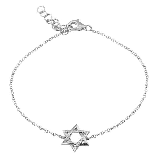 14K White Gold Star of David Diamond Chain Bracelet