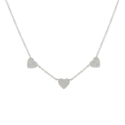 14k White Gold Three Hearts Diamond Necklace