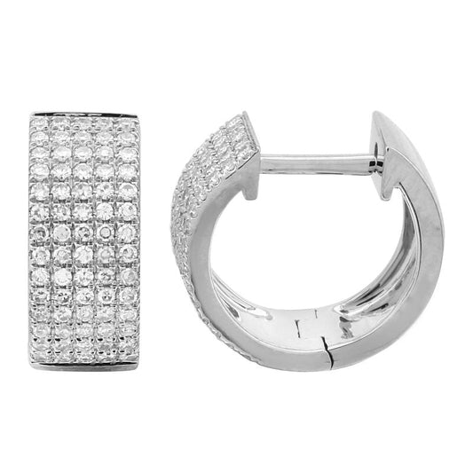 14k White Gold Five Row Diamond Huggie Earrings 12mm