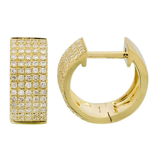14k Yellow Gold Five Row Diamond Huggie Earrings 12mm