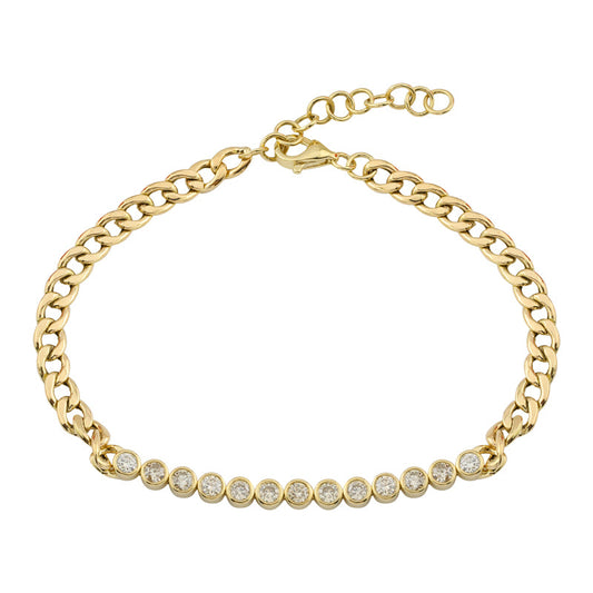 14k Yellow Gold Round Diamond Bezel Cuban Link Bracelet