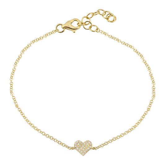 14k Yellow Gold Heart Diamond Chain Bracelet