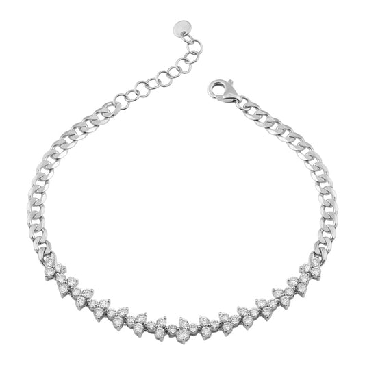 14k White Gold Trio Diamond Cuban Link Bracelet 1.30ctw