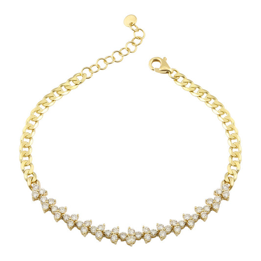 14k Yellow Gold Trio Diamond Cuban Link Bracelet 1.30ctw