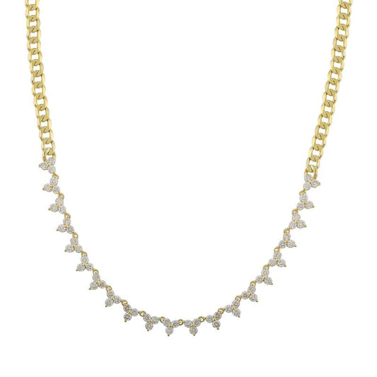 14k Yellow Gold Trio Diamond Cuban Link Choker Necklace 1.55ctw