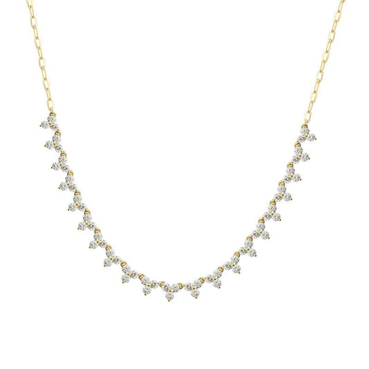 14k Yellow Gold Halfway Trio Diamond Paperclip Choker Necklace 1.40ctw