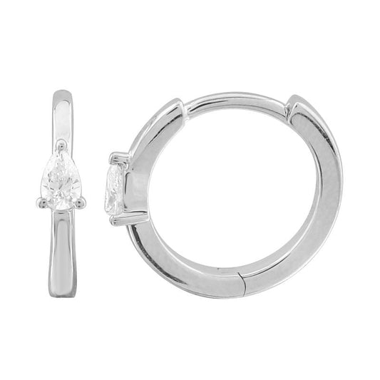 14k White Gold Pear Diamond Huggie Earrings 11mm