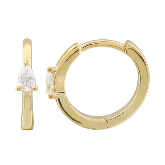 14k Yellow Gold Pear Diamond Huggie Earrings 11mm