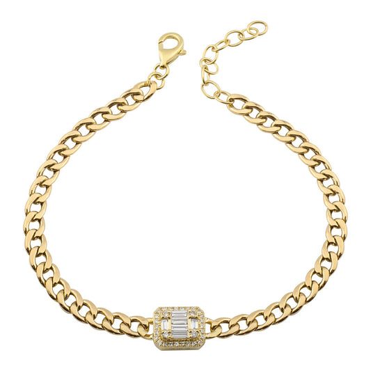 14k Yellow Gold Illusion Emerald Diamond Cuban Link Bracelet