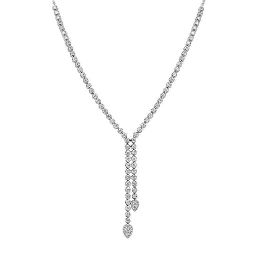 14k White Gold Diamond Tennis Lariat Chain Necklace 1.85ctw