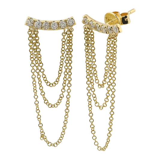 14k Yellow Gold Diamond Arc Chain Tassel Earrings