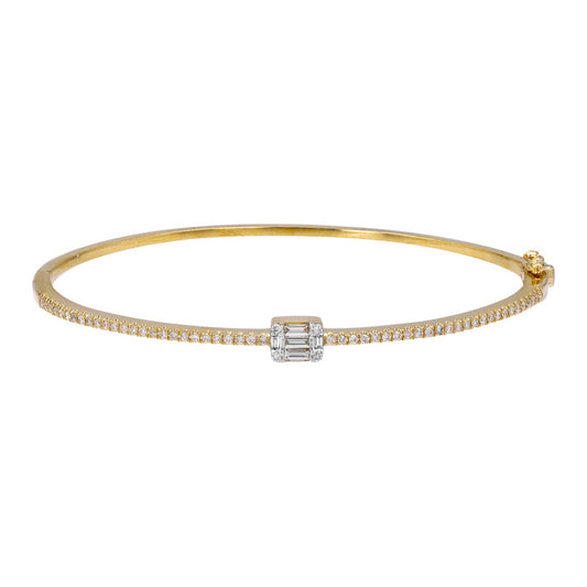 14k Yellow Gold Illusion Emerald Shape Diamond Bangle .45ctw