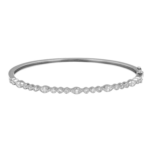 14k White Gold Multi Shape Diamond Bezel Bangle 1.00ctw