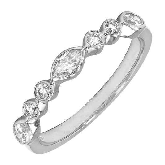 14k White Gold Multi Shape Marquise & Round Bezel Diamond Ring
