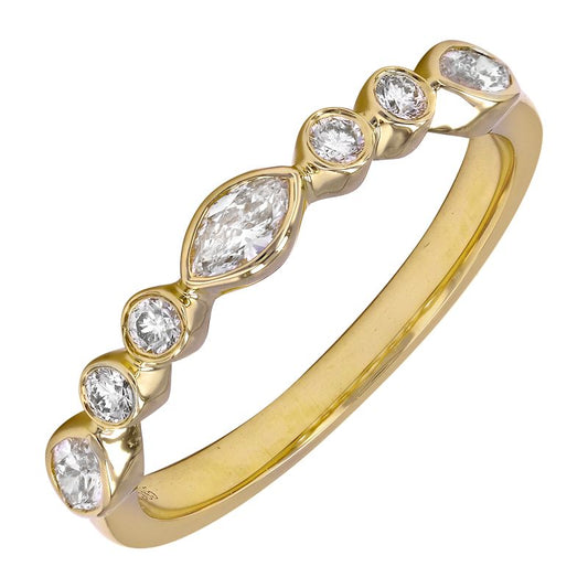 14k Yellow Gold Multi Shape Marquise & Round Bezel Diamond Ring