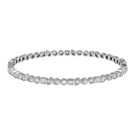 14k White Gold Multi Shape Diamond Bezel Bangle 1.30ctw