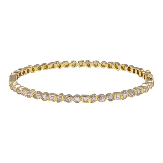 14k Yellow Gold Multi Shape Diamond Bezel Bangle 1.30ctw