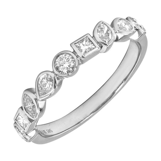 14k White Gold Multi Shape Diamond Bezel Ring
