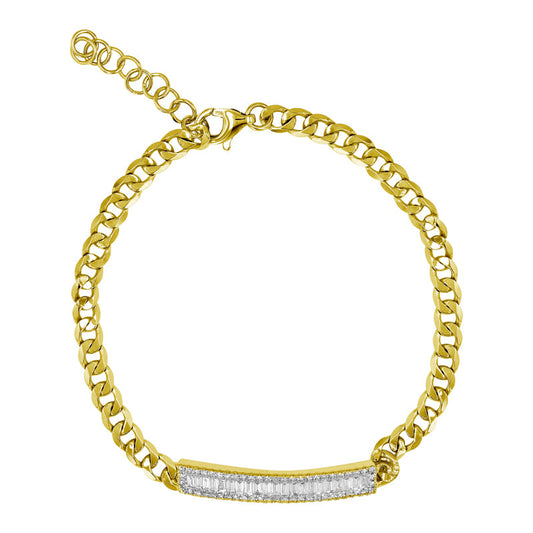 14k Yellow Gold Baguette Diamond Bar Cuban Link Bracelet .45ctw