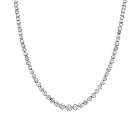 14k White Gold Crown Prong Graduated Diamond Tennis Necklace 5.15ctw